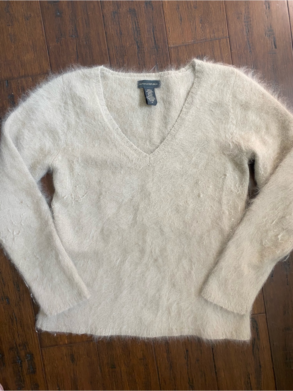 Banana Republic Cream Rabbit Fur Fuzzy V-Neck Sweater